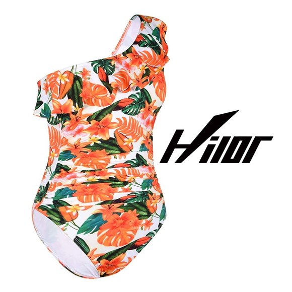 HILOR One Shoulder Asymmetric Ruffle Swimsuit NEW WITH TAGS! - Picture 6 of 16
